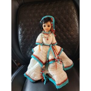 Vintage Native American Princess 16" Doll With Crocheted Crochet Dress
